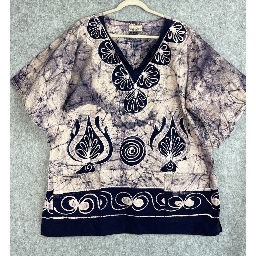 Gypsy Rose Tunic Top Womens One Size Purple Printed Boho Peasant Aztec Hippie